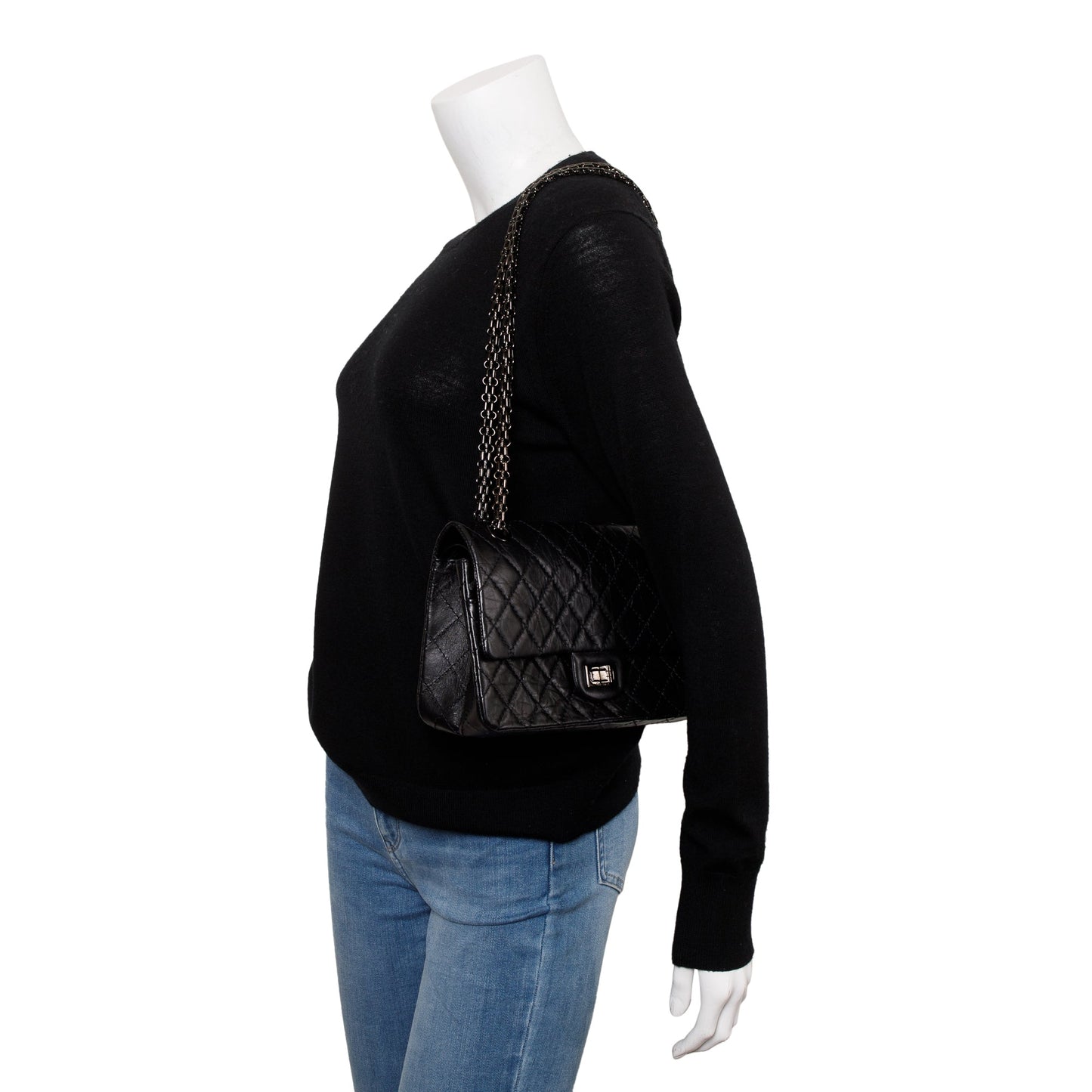 Chanel So Black Calfskin Leather 2.55 Reissue 225 Double Flap Bag
