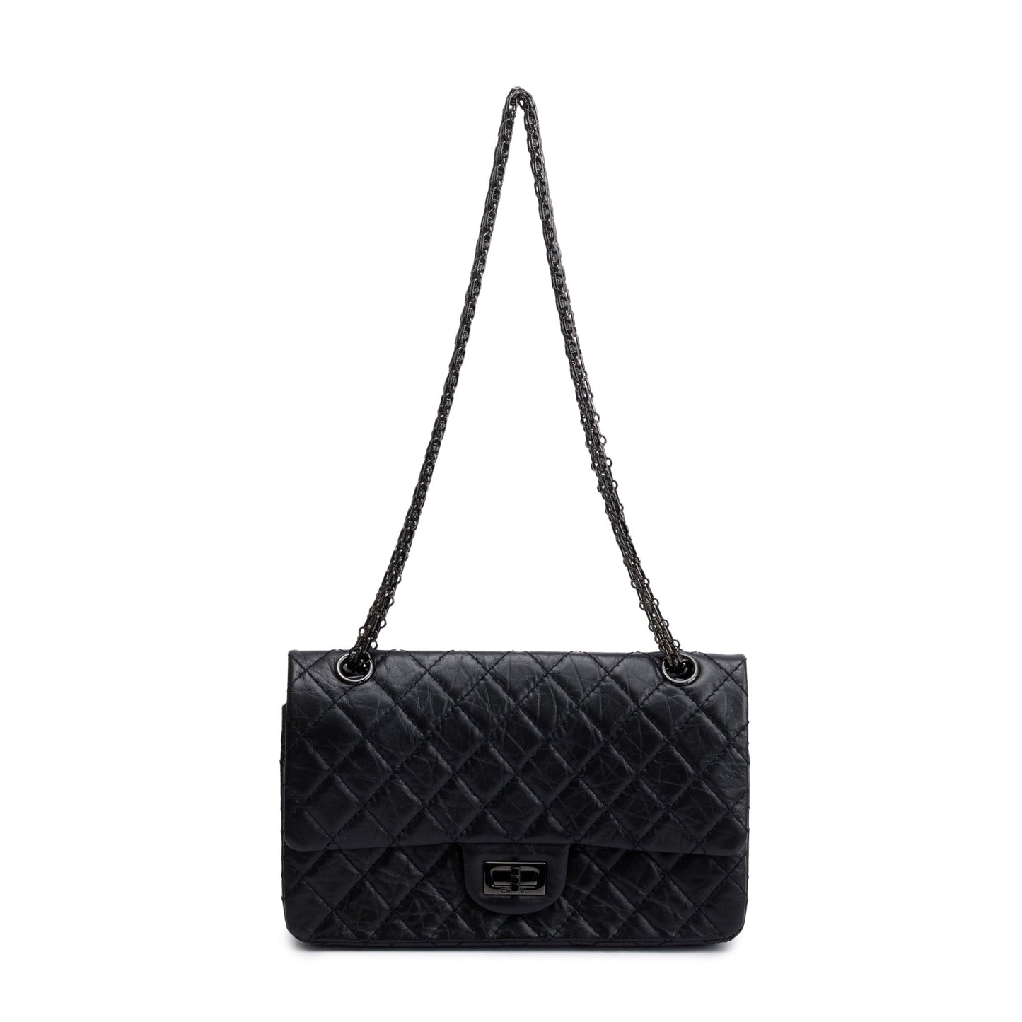 Chanel So Black Calfskin Leather 2.55 Reissue 225 Double Flap Bag