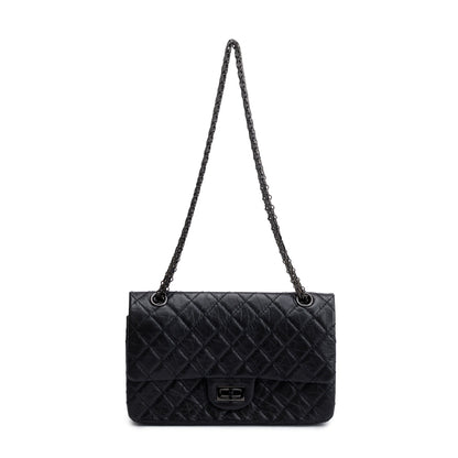 Chanel So Black Calfskin Leather 2.55 Reissue 225 Double Flap Bag