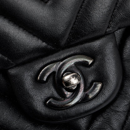 Chanel So Black Chevron Calfskin Leather Classic Medium Double Flap Bag