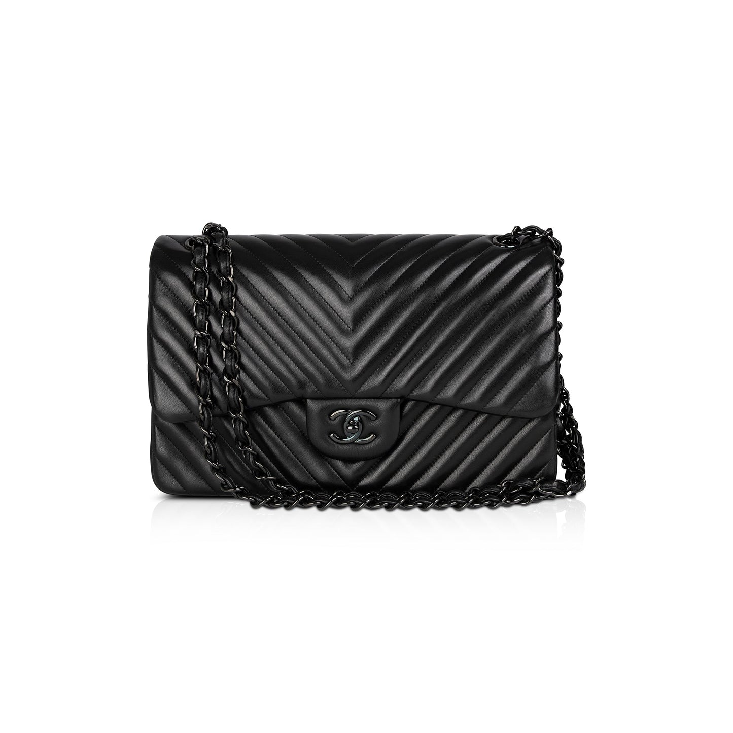 Chanel So Black Chevron Classic Jumbo Double Flap Bag