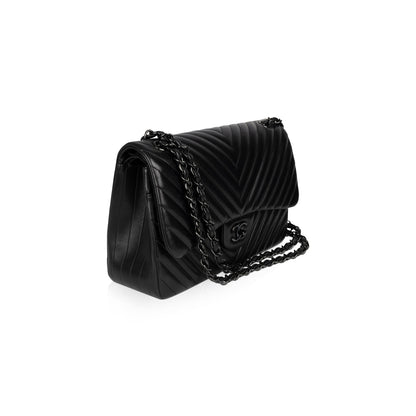Chanel So Black Chevron Classic Jumbo Double Flap Bag