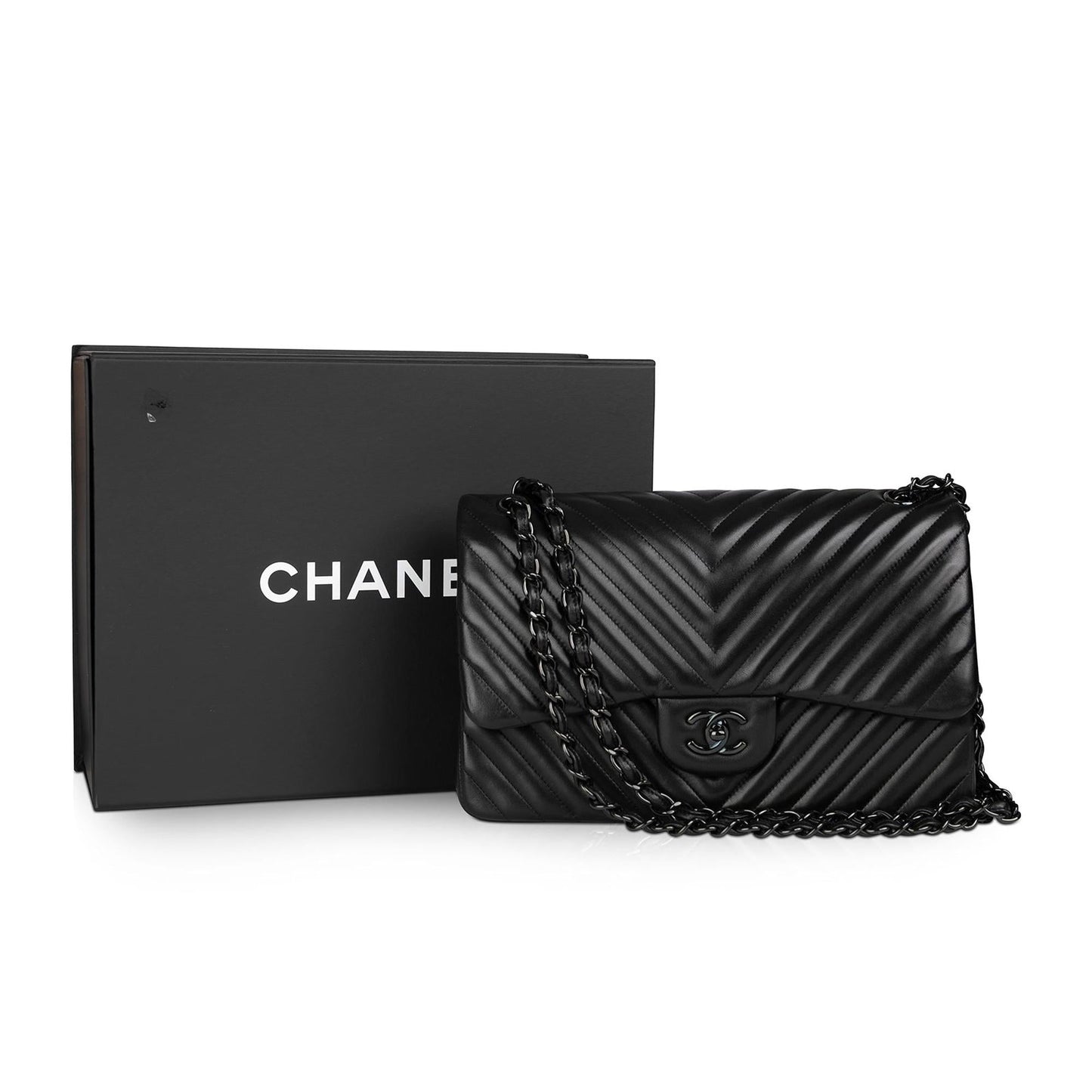 Chanel So Black Chevron Classic Jumbo Double Flap Bag