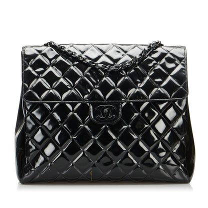 Chanel So Black Matelasse Patent Leather Single Flap Bag (SHG-6IHvZr)