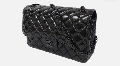 CHANEL SO BLACK QUILTED CRUMPLED CALFSKIN MEDIUM DOUBLE FLAP BAG