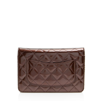 Chanel Striated Patent Leather Classic Wallet on Chain