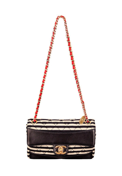 CHANEL STRIPED JERSEY LAMBSKIN COCO SAILOR SMALL BAG