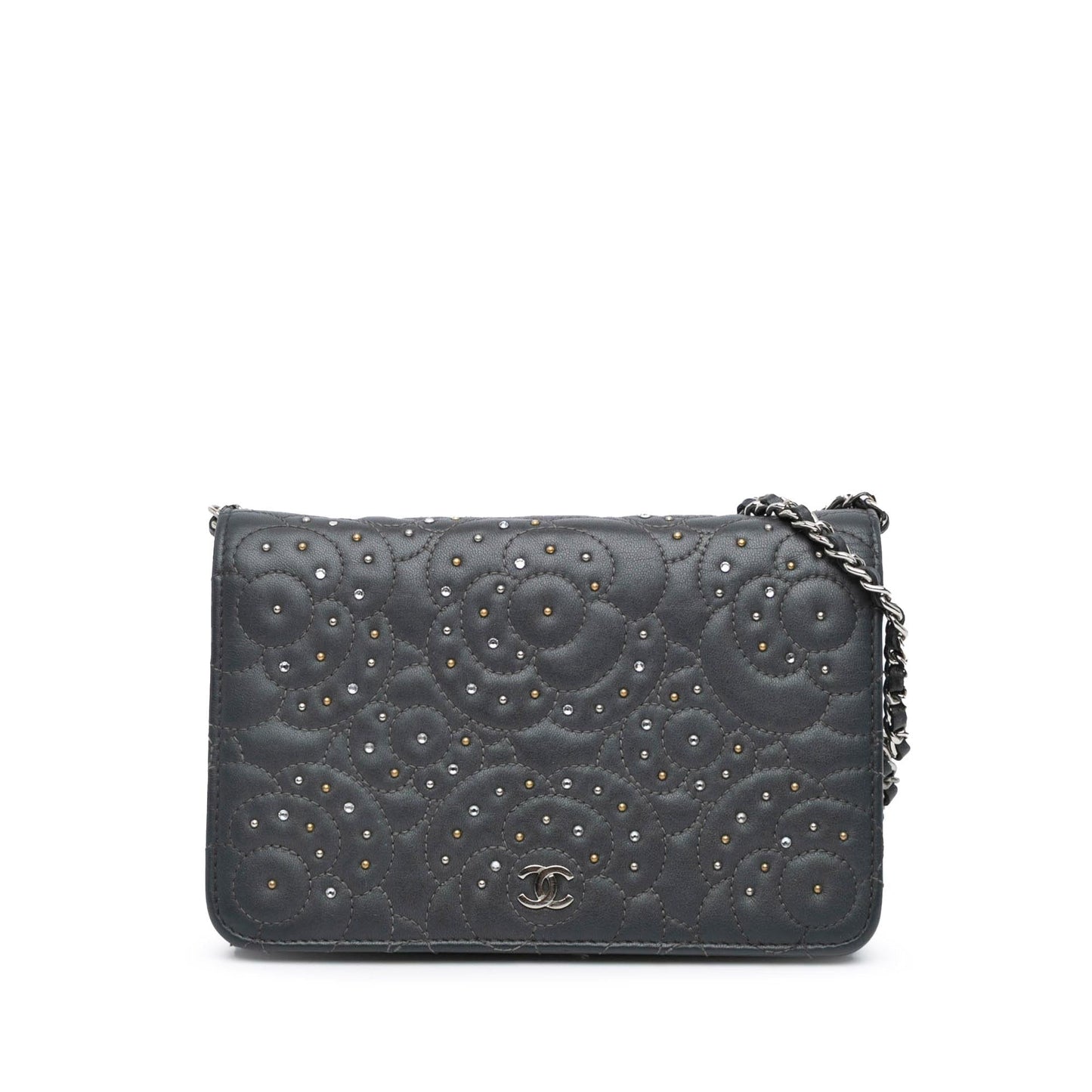 Chanel Studded Lambskin Camellia Wallet On Chain