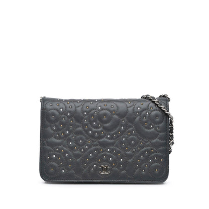 Chanel Studded Lambskin Camellia Wallet On Chain