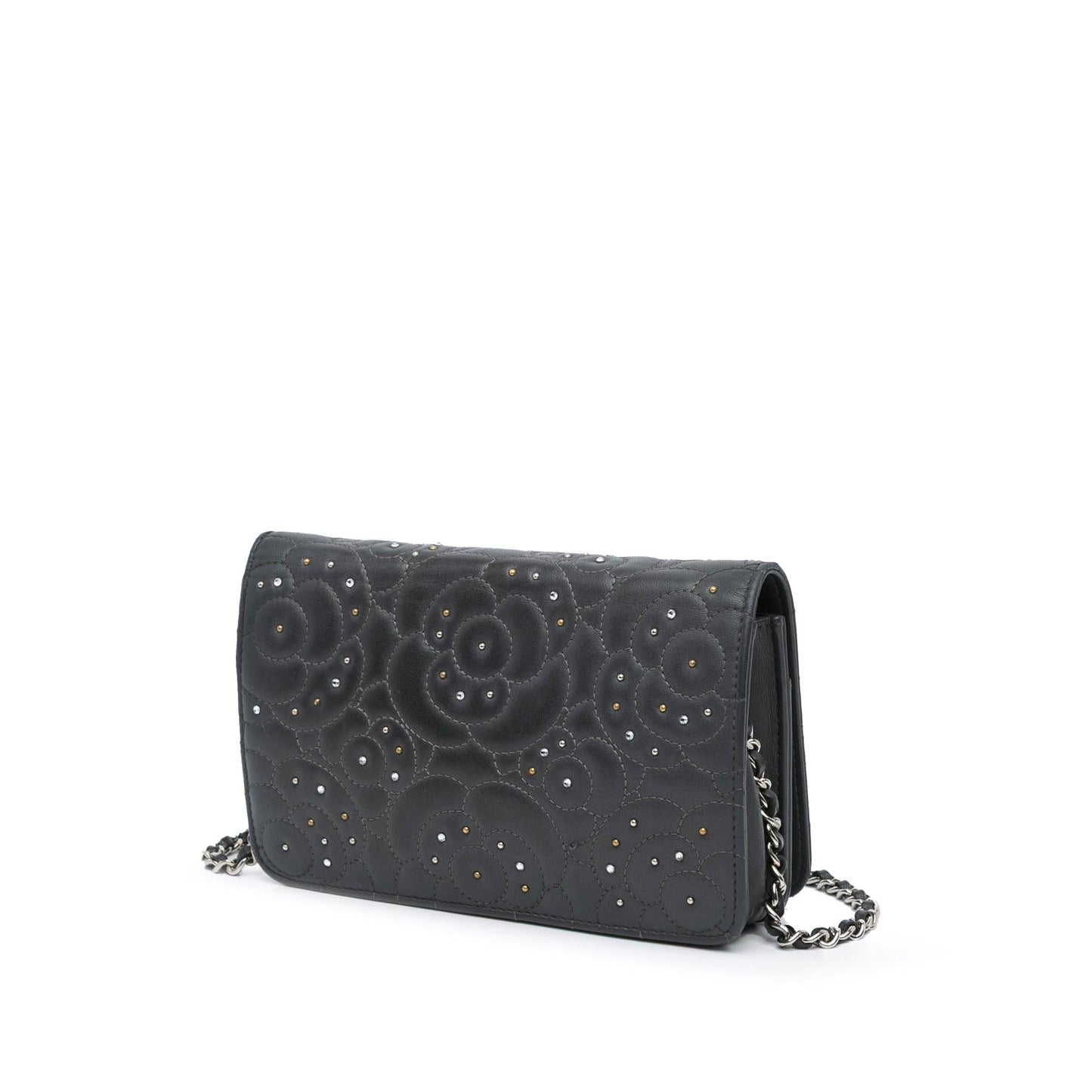 Chanel Studded Lambskin Camellia Wallet On Chain