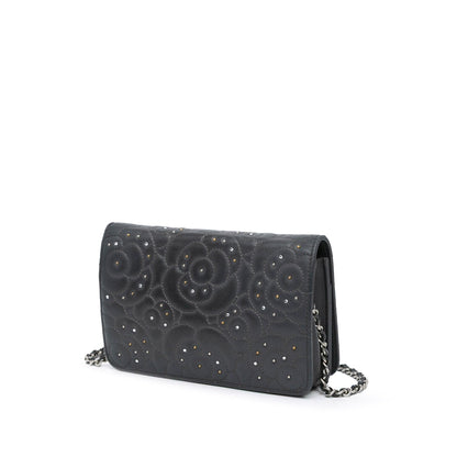 Chanel Studded Lambskin Camellia Wallet On Chain
