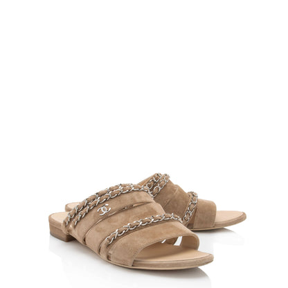 Chanel Suede CC Chain Slide Sandals - Size 7C / 37C (SHF-m1FWC5)