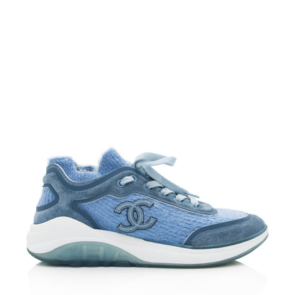 Chanel Suede Calfskin Stretch Fabric CC Sneakers - Size 8.5 / 38.5 (SHF-K53gSx)