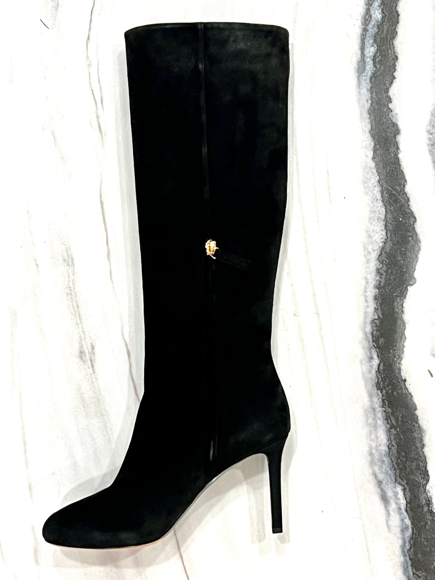 CHANEL CC SUEDE CALFSKIN KNEE HIGH BOOTS