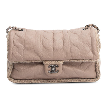 Chanel Taupe Sheepskin & Wool Small Chic Knit Flap Bag