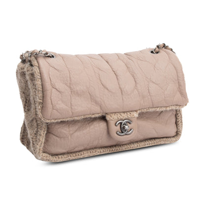 Chanel Taupe Sheepskin & Wool Small Chic Knit Flap Bag