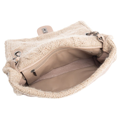 Chanel Taupe Sheepskin & Wool Small Chic Knit Flap Bag