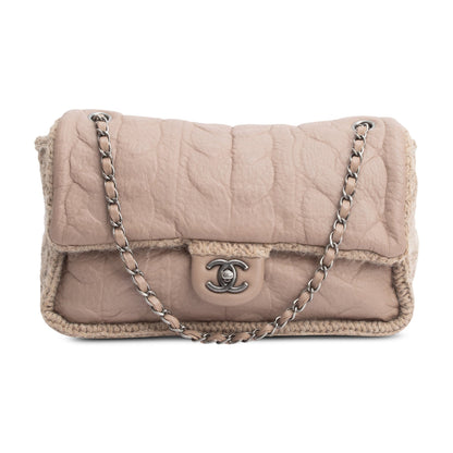 Chanel Taupe Sheepskin & Wool Small Chic Knit Flap Bag