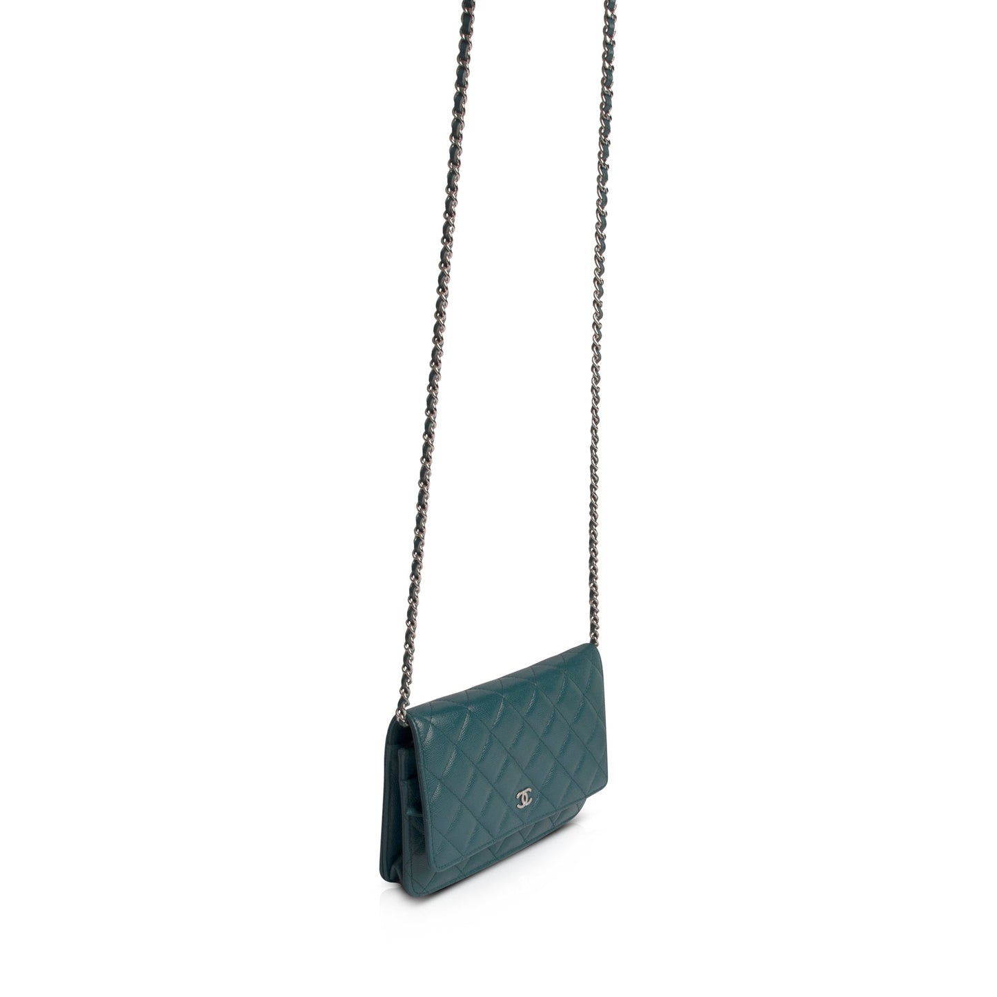 Chanel Teal Caviar Classic Wallet on Chain
