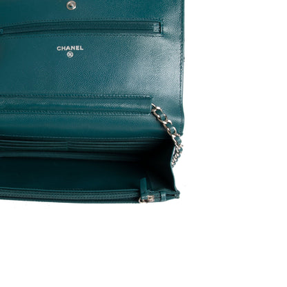 Chanel Teal Caviar Classic Wallet on Chain