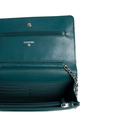 Chanel Teal Caviar Classic Wallet on Chain