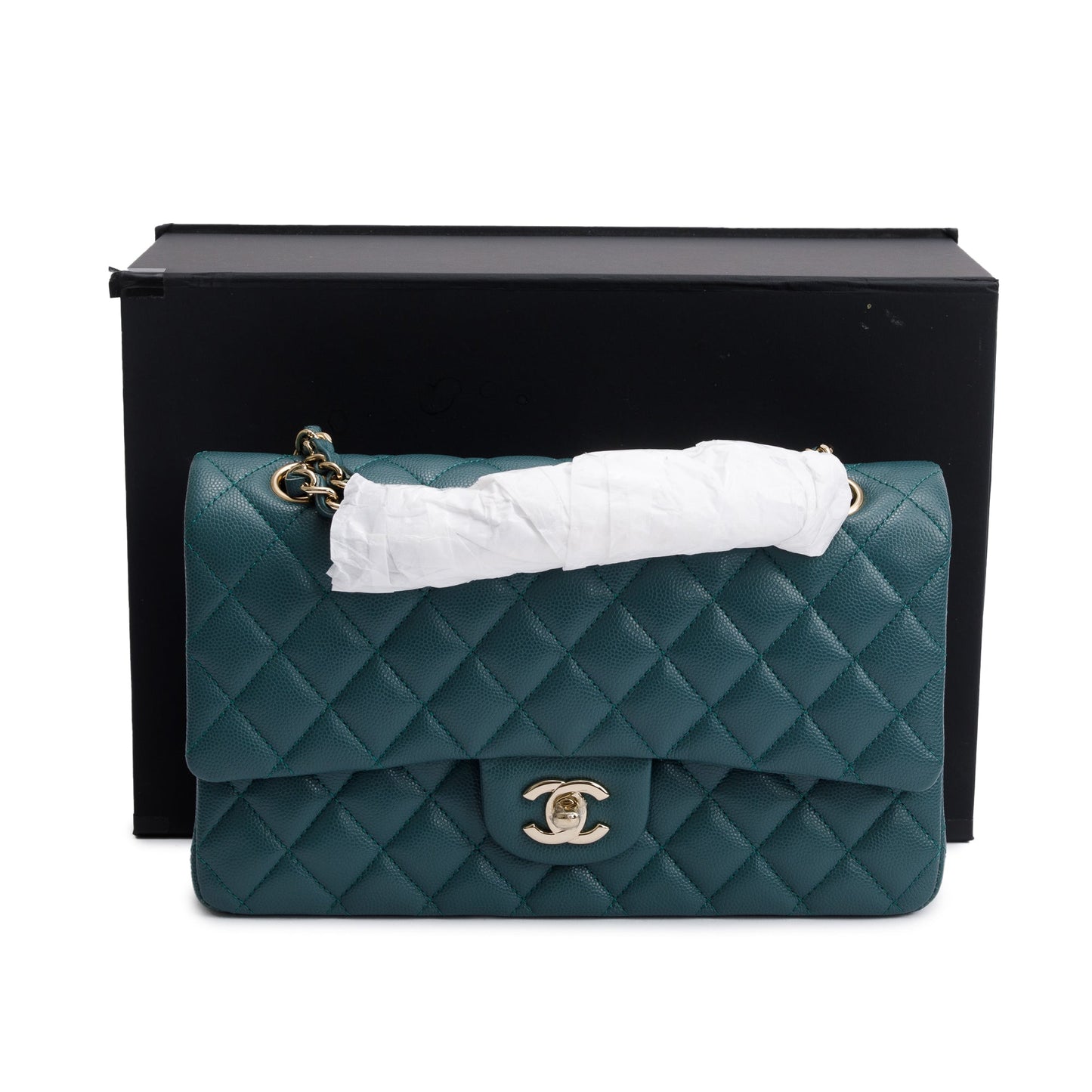 Chanel Teal Quilted Caviar Leather Classic Medium Double Flap Bag