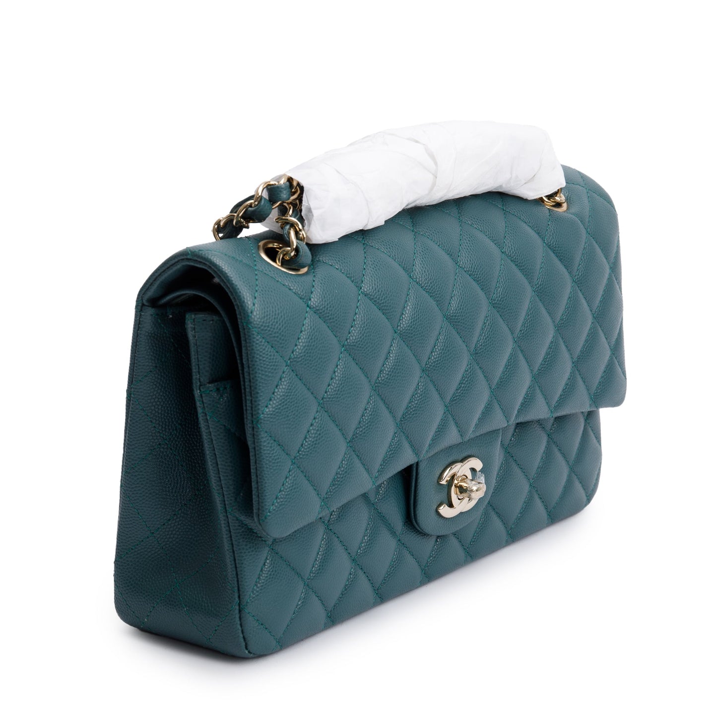 Chanel Teal Quilted Caviar Leather Classic Medium Double Flap Bag