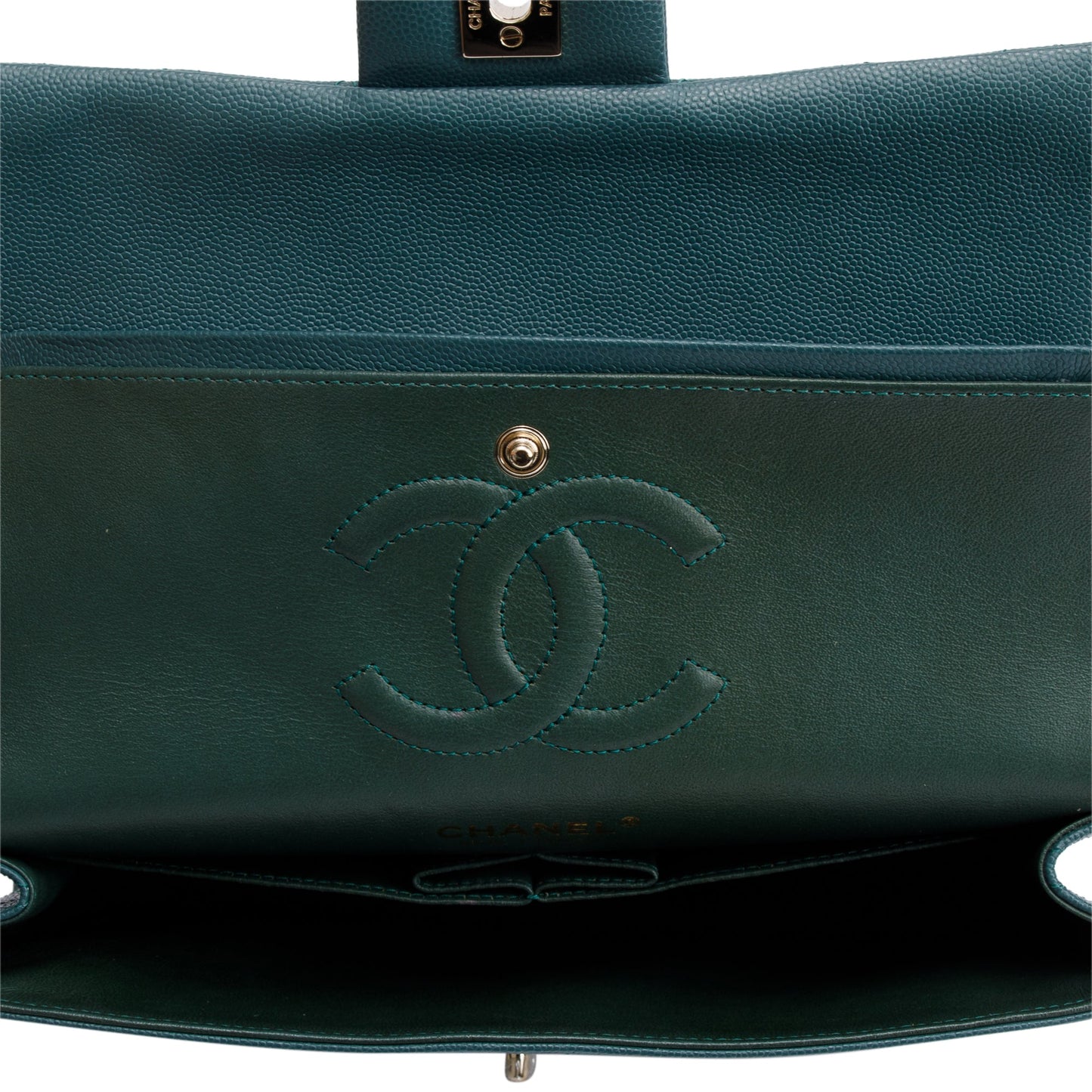 Chanel Teal Quilted Caviar Leather Classic Medium Double Flap Bag