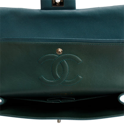Chanel Teal Quilted Caviar Leather Classic Medium Double Flap Bag