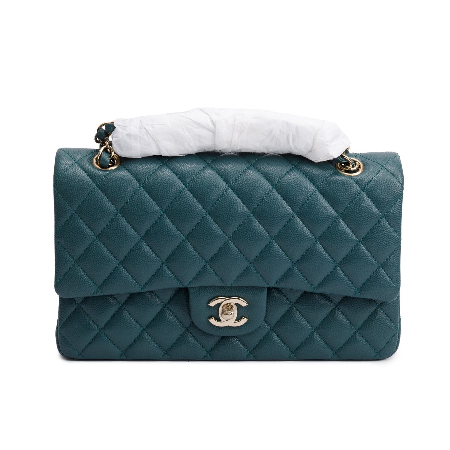Chanel Teal Quilted Caviar Leather Classic Medium Double Flap Bag
