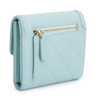Chanel Teal Quilted Caviar Leather Small Flap Wallet