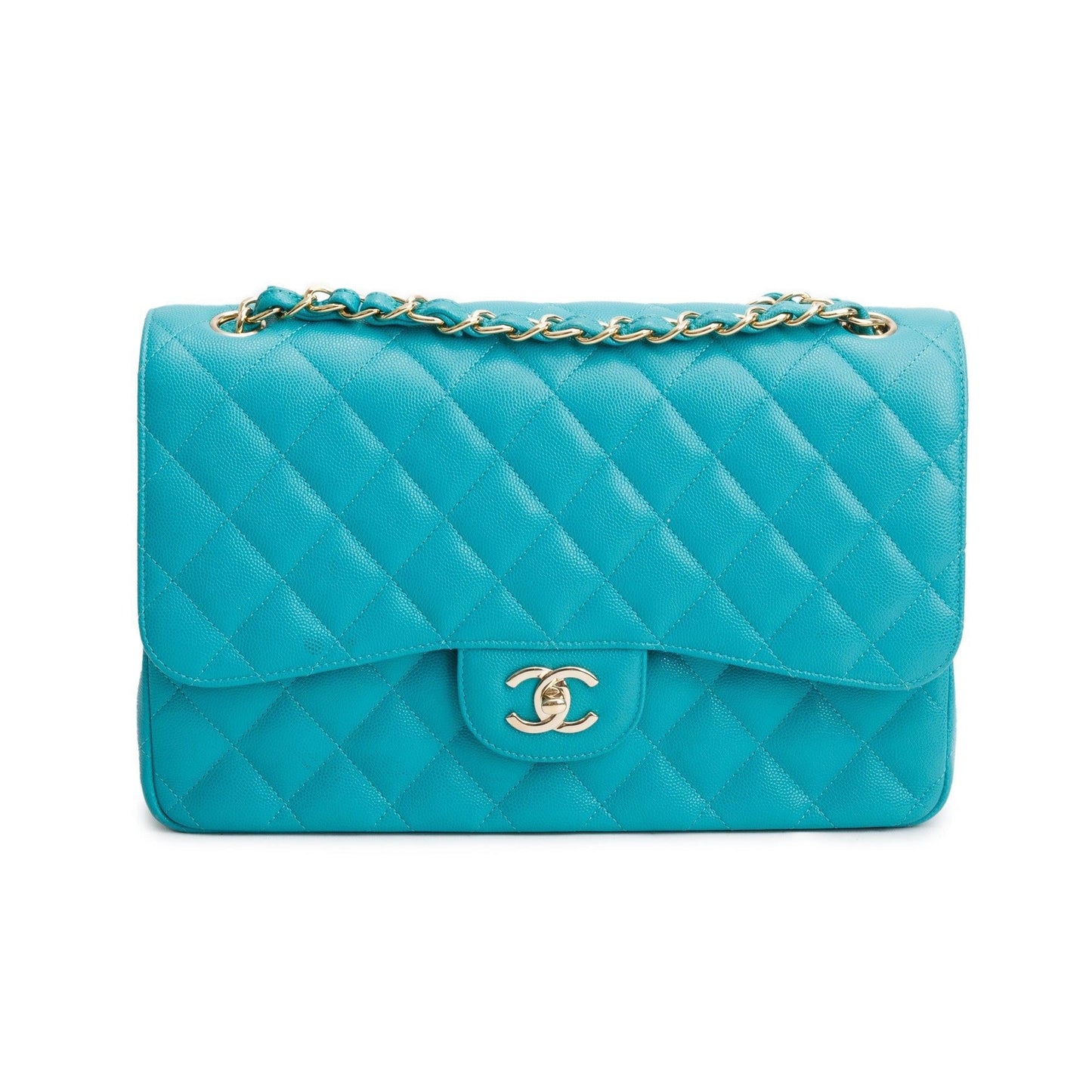 Chanel Turquoise Caviar Leather Classic Jumbo Double Flap Bag