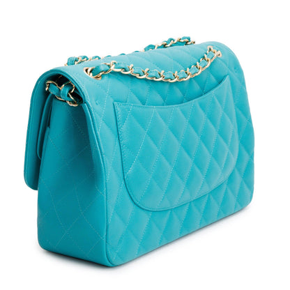 Chanel Turquoise Caviar Leather Classic Jumbo Double Flap Bag