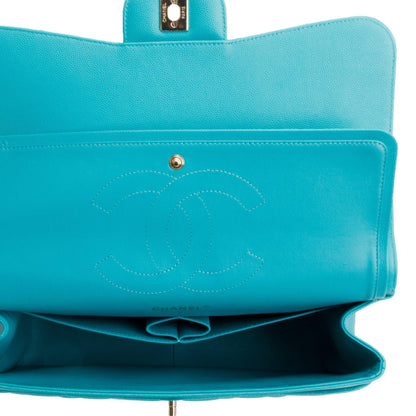 Chanel Turquoise Caviar Leather Classic Jumbo Double Flap Bag