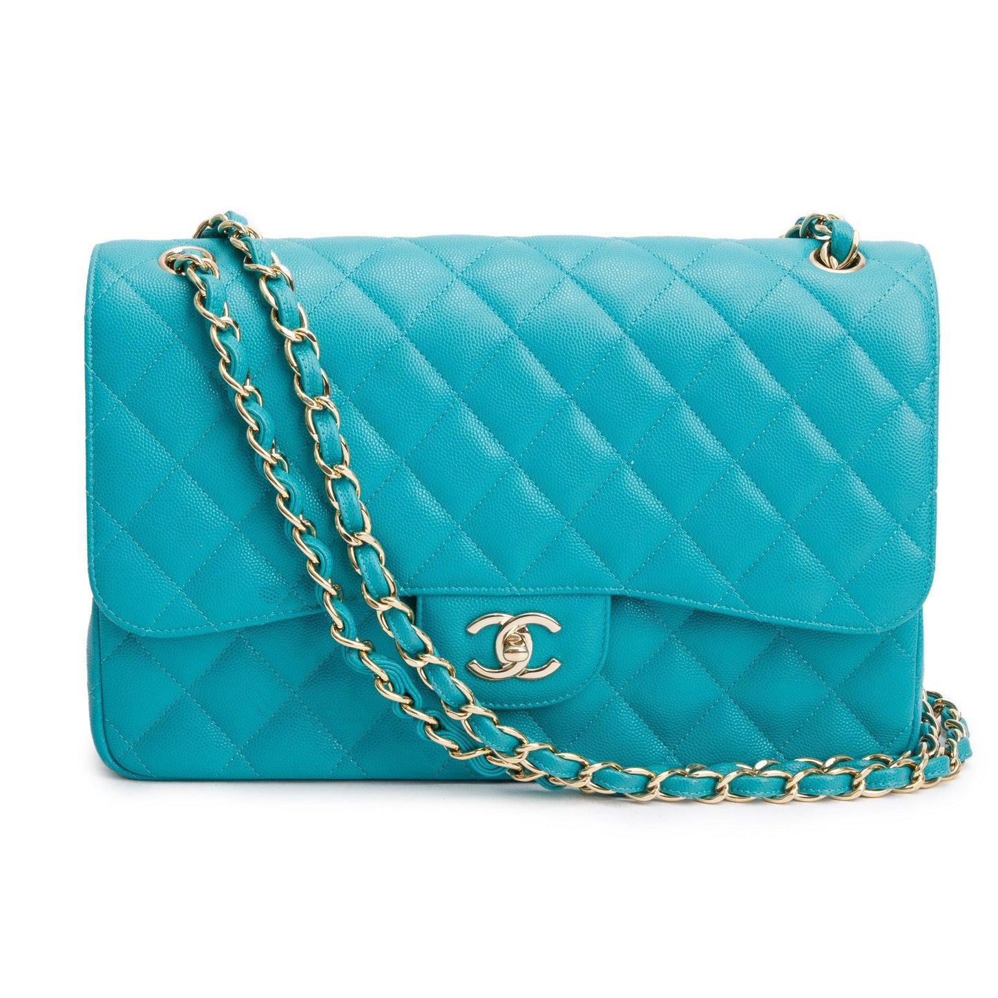 Chanel Turquoise Caviar Leather Classic Jumbo Double Flap Bag