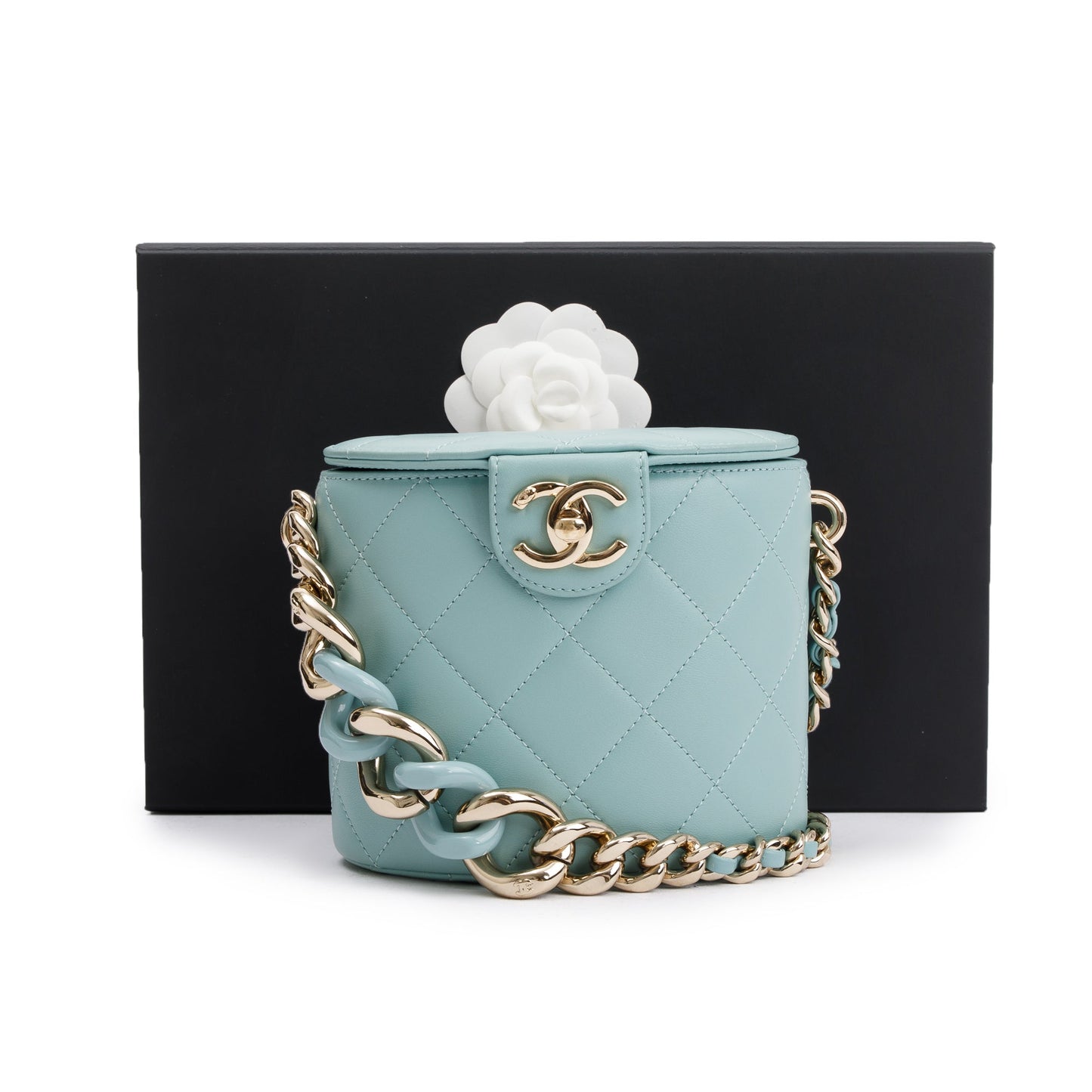 Chanel Turquoise Lambskin Leather Vanity Case on Chain