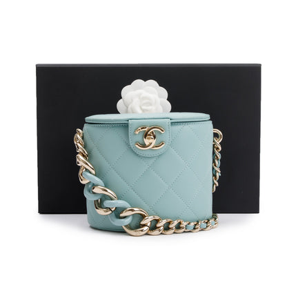 Chanel Turquoise Lambskin Leather Vanity Case on Chain