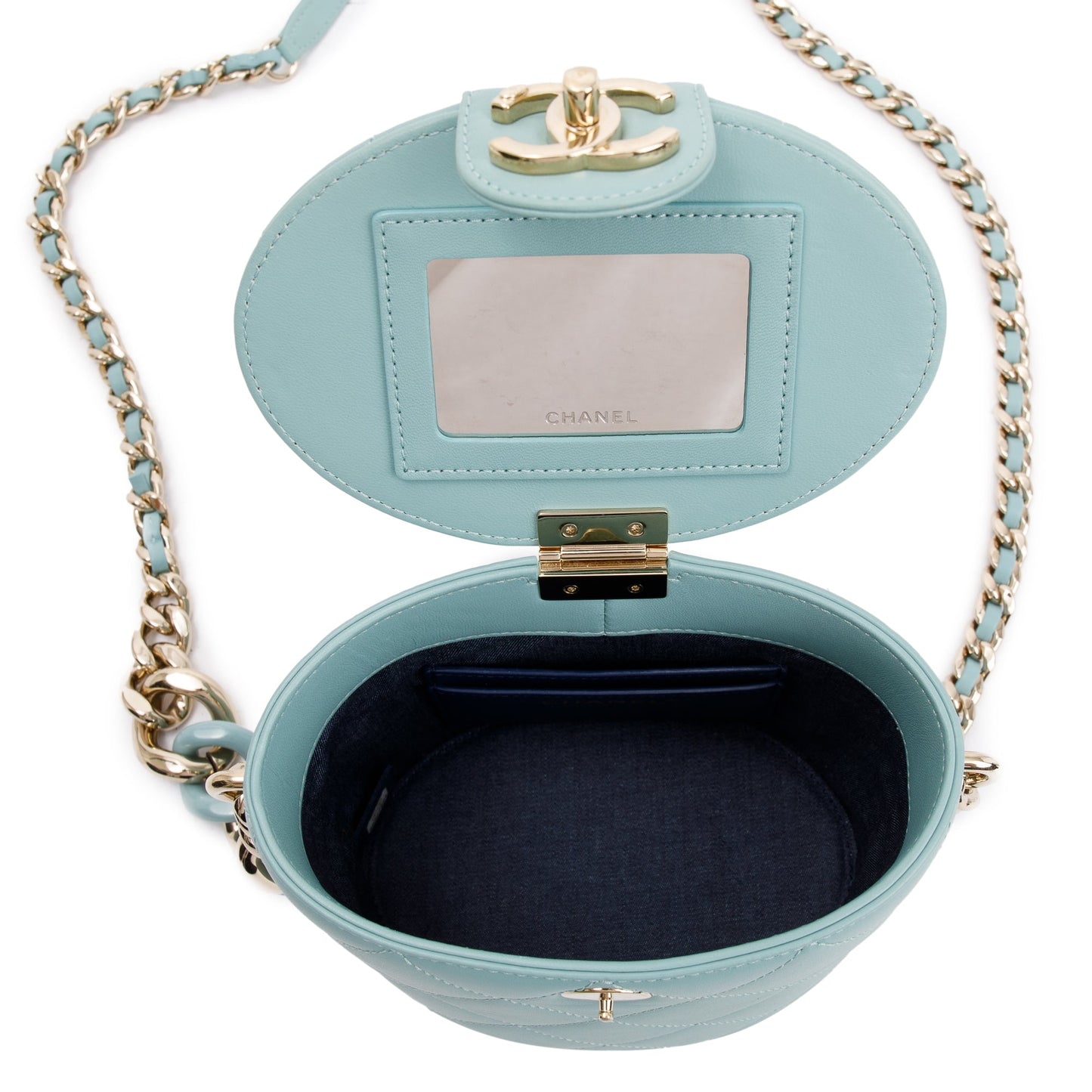 Chanel Turquoise Lambskin Leather Vanity Case on Chain