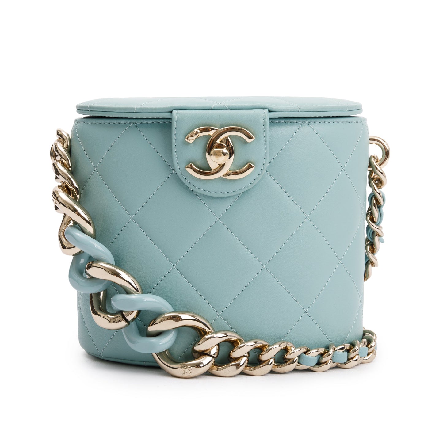 Chanel Turquoise Lambskin Leather Vanity Case on Chain