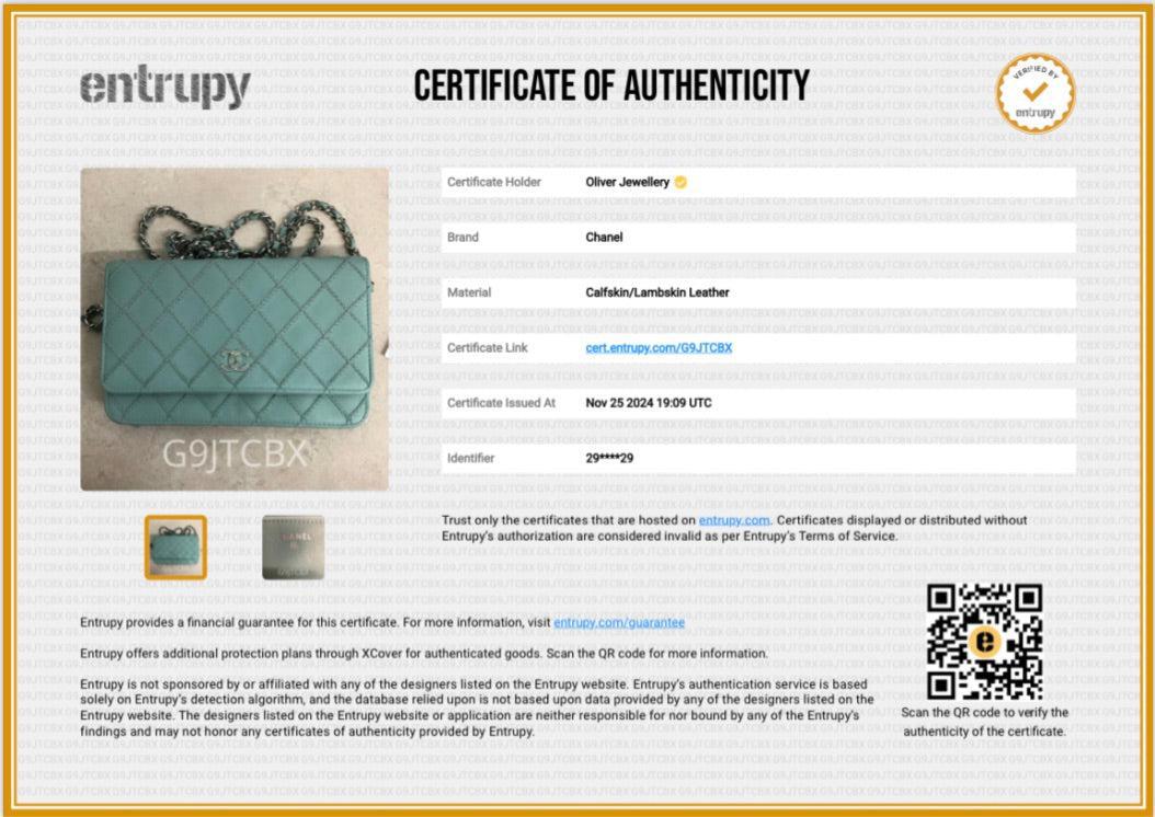 Chanel Turquoise Quilted Calfskin Leather Diamond Stitch Wallet on Chain