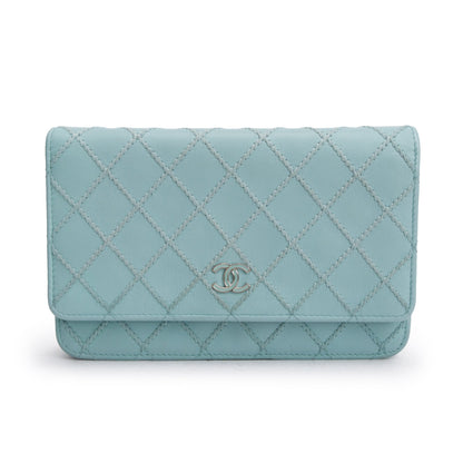 Chanel Turquoise Quilted Calfskin Leather Diamond Stitch Wallet on Chain