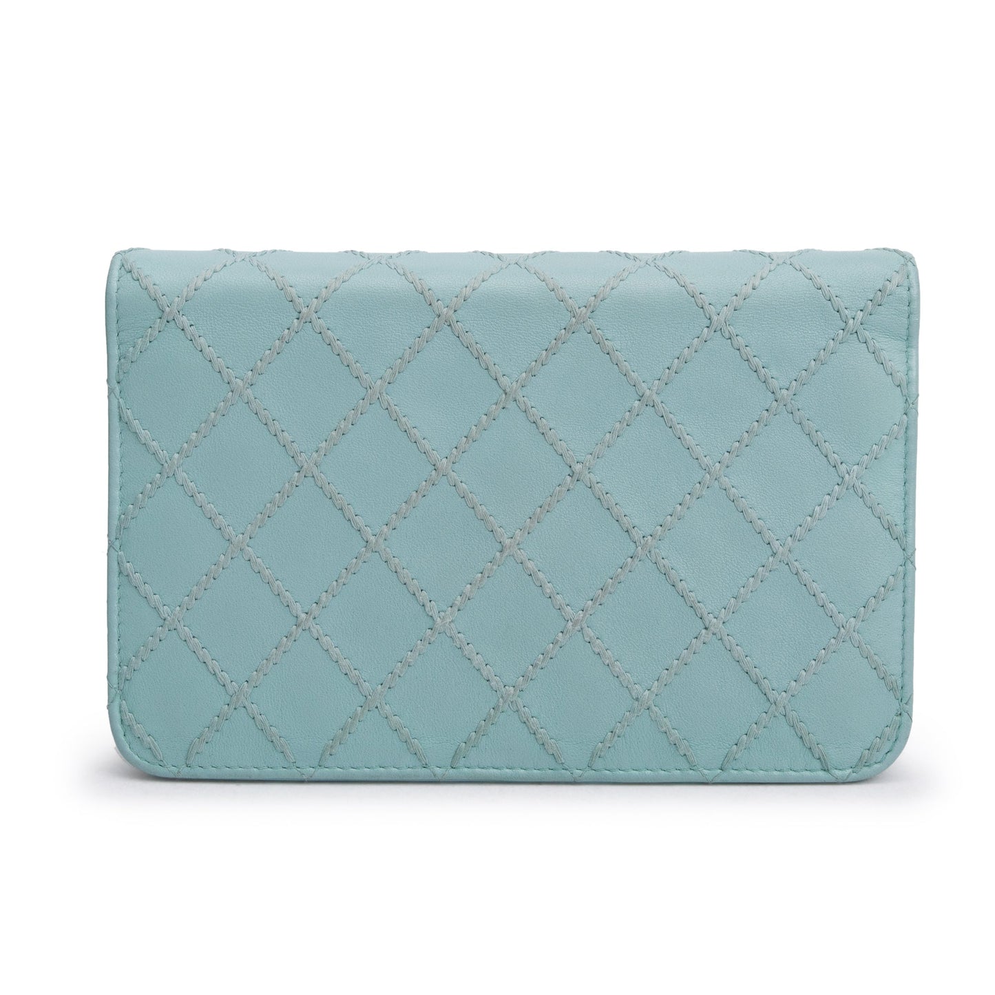 Chanel Turquoise Quilted Calfskin Leather Diamond Stitch Wallet on Chain