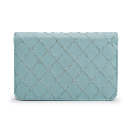 Chanel Turquoise Quilted Calfskin Leather Diamond Stitch Wallet on Chain