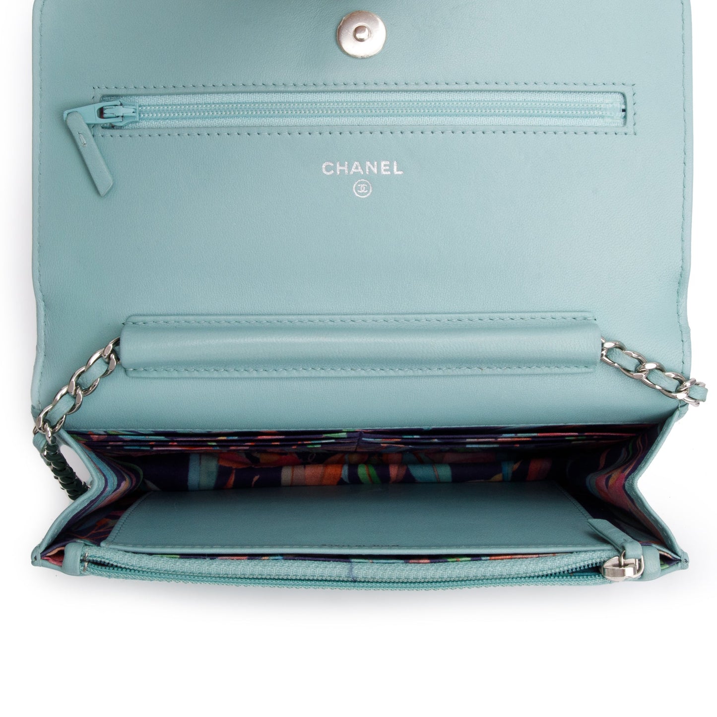 Chanel Turquoise Quilted Calfskin Leather Diamond Stitch Wallet on Chain