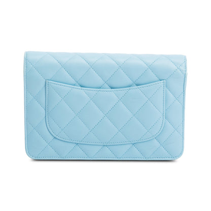 Chanel Turquoise Quilted Lambskin Leather Classic Wallet on Chain