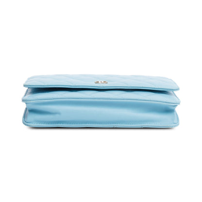 Chanel Turquoise Quilted Lambskin Leather Classic Wallet on Chain