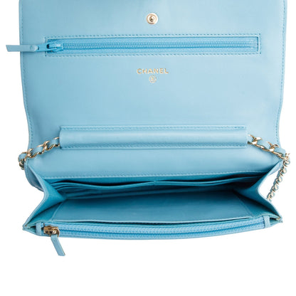 Chanel Turquoise Quilted Lambskin Leather Classic Wallet on Chain