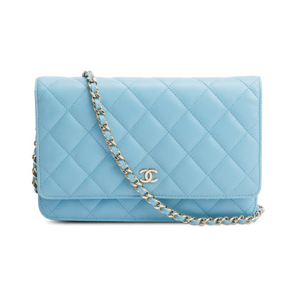 Chanel Turquoise Quilted Lambskin Leather Classic Wallet on Chain