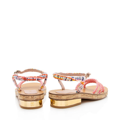Chanel Tweed Braided Sandals - Size 8.5 / 38.5 (SHF-XCc1iz)