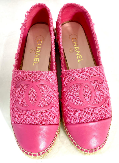 CHANEL TWEED LAMBSKIN CC ESPADRILLES